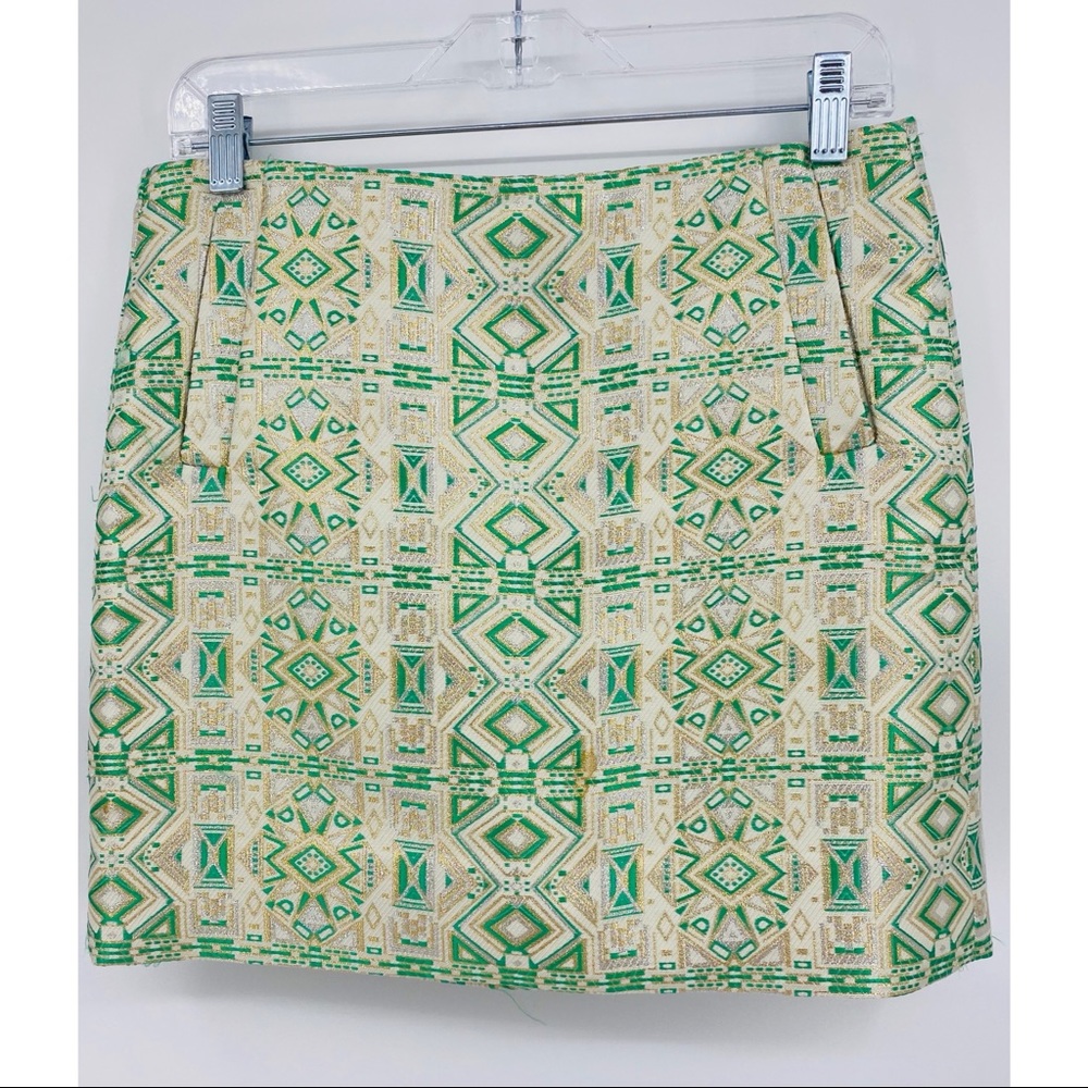 J crew metallic gold green skirt